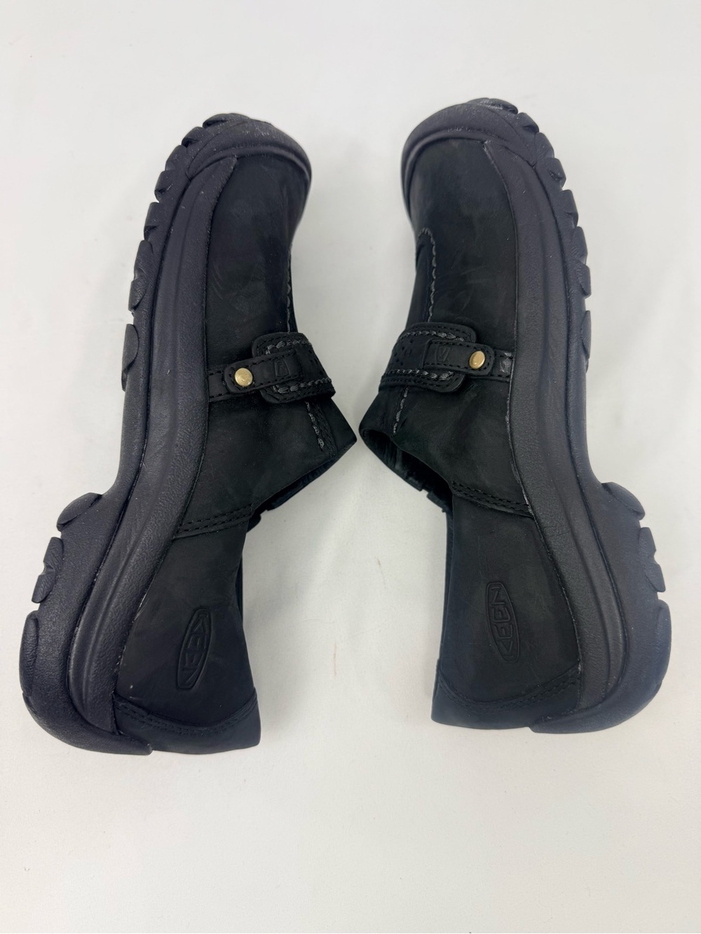 Keen KACI Black Full Grain Leather Slip On Clog Shoes - Picture 10 of 16